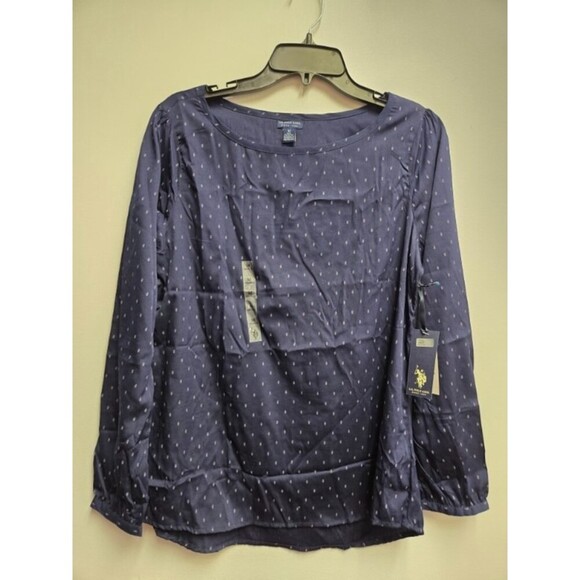 US Polo Assn. Tops - U.S. Polo Assn. Women’s Navy Geometric Blouse M Medium NWT Long Sleeve Woven